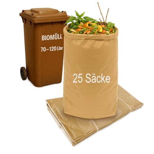 dm-folien Bio-Müllsäcke 120 Liter I Braune Bioabfallsäcke aus Papier I Nass- & reißfeste Müllbeutel für kompostierbare Abfälle, Gartenabfälle & Biotonnen I Kompostierbare Papiermüllbeutel