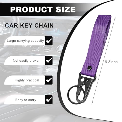 Image of Wevdn Car Key Chain, Fabric Metal Practical Multifunctional Motorcycle Keychain, Anti-Lost Keychain with O-Ring for Men Women (Purple)