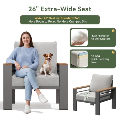 Image of Aoxun Patio Furniture Set, 7 Piece Aluminum Patio Sets with 5 inch Thicken & Washable Cushion, Waterproof Outdoor Furniture with Coffee Table, Outdoor Couch Sectional for Backyard, Porch and Garden