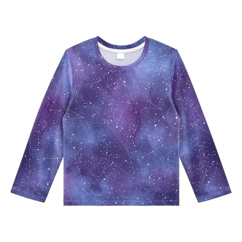 Image of Kids Universe Starry Galaxy Long Sleeve Rash Guard Shirt Space Shiny Swim Shirt for Boys Girls UPF 50+ 3-12T