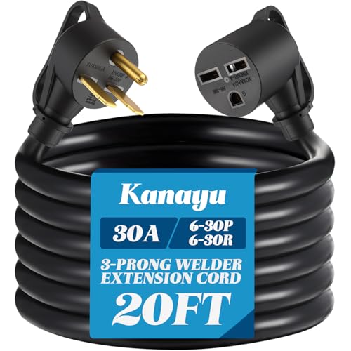 Image of Kanayu 20ft 30A NEMA 6-30 Extension Cord, 6-30P Male Plug to 6-30R Female Receptacle Power Cord with Handle for Welder Compressor Heater, STW 10 AWG /3C, 250V, 7500W, ETL Listed