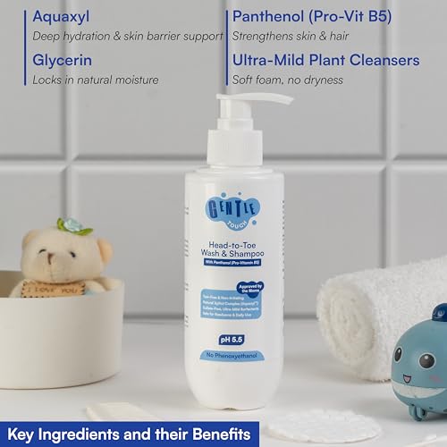 Image of Gentle Touch Baby Head-to-Toe Wash & Shampoo 200ml | pH 5.5 Tear-Free Sulfate-Free Cleanser for Delicate Baby Skin & Hair | With Aquaxyl, Panthenol & Glycerin | Gentle Daily Bath Care for Newborns, Babies & Kids