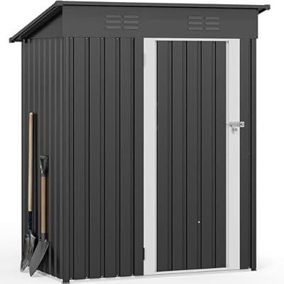 DWVO 5x3ft Metal Outdoor Storage Shed, Waterproof Tool Shed Heavy-Duty Storage Unit with Lockable Door and Vents, Ideal for Bicycles, Tools, Lawnmowers, Backyards, Patios, Lawns - Dark Gray