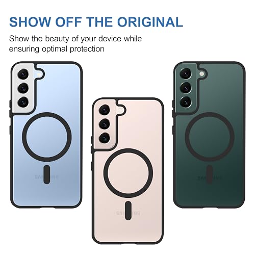 Image of CEDO Cover for Samsung Galaxy S22 Plus (5G) | Compatible with MagSafe Wireless Charging | Designed with Magnetic Lock Shockproof Phone Bumper Transparent Back Case Cover (Black)