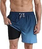APTRO Herren Badehose Schwimmhose Board Shorts Kurz Schnelltrocknend 2 in 1 Gym Shorts Blau MK172 XXL