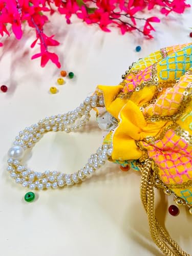 Image of BYRA Women Multi Color Thread Silk Potli Bag for Gift Purpose