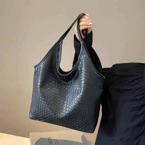 Image of Leather Tote Bag for Women Top-handle Shoulder Bag, Leather Woven Beach Bag Hobo Bags Soft Vegan Crossbody Handbag Underarm