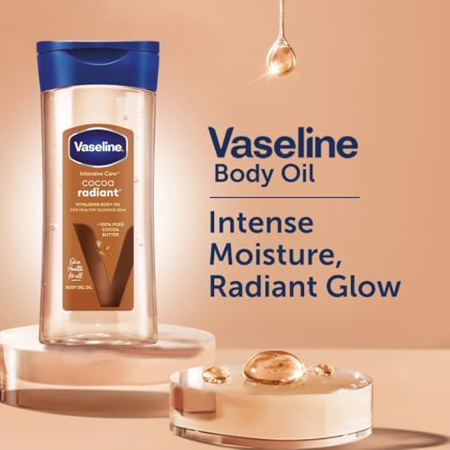 Vaseline Intensive Care Cocoa Radiant dla promiennej skóry, olejek do ciała z czystym masłem kakaowym + olejkami regenerującymi, (1 x 200ml)
