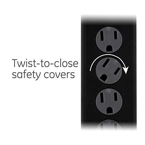 Image of GE 6-Outlet Surge Protector, 8 Ft Extension Cord, Power Strip, 1300 Joules, Flat Plug, Twist-to-Close Safety Covers, Protected Indicator Light, ETL Listed, Black, 33662 (Pack of 8)
