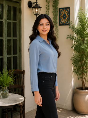 Image of FUNDAY FASHION Women Solid Regular Fit V Collered Casual Shirt