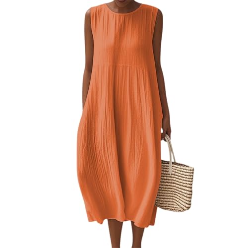 Tunika Kleid Damen Sommer Midi Ärmellos Sommerkleid Damen Lang Elegant Musselin Kleider A Linie Einfarbig Sommerkleider Leicht Und Luftig Midikleid...