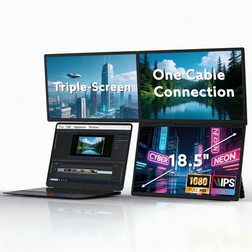Image of 18.5'' Laptop Screen Extender, One Cable Connection Portable Triple Monitor, FHD 1080P Quad Monitor, Built-in Stand Compatible with Windows Mac Laptop(Driver Need)