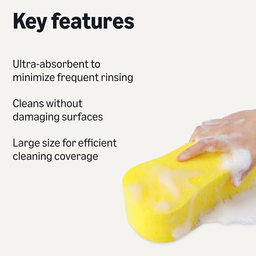 Amazon Basics Jumbo Sponges for Car Cleaning, Bodywork & Windows, Large, Pack of 3, Yellow - Image 3