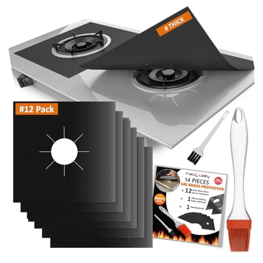 Gas Stove Burner Liners, 12 Pack Non-Stick Reusable Gas Range Protectors Top Covers for Gas Burners Heat-resistant, Double Thickness, 10.6”x10.6”