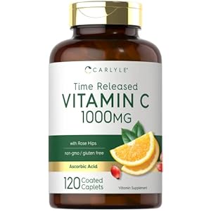 Carlyle Vitamin C 1000mg with Rose Hips | 120 Caplets | Vegetarian, Non-GMO, & Gluten Free Supplement