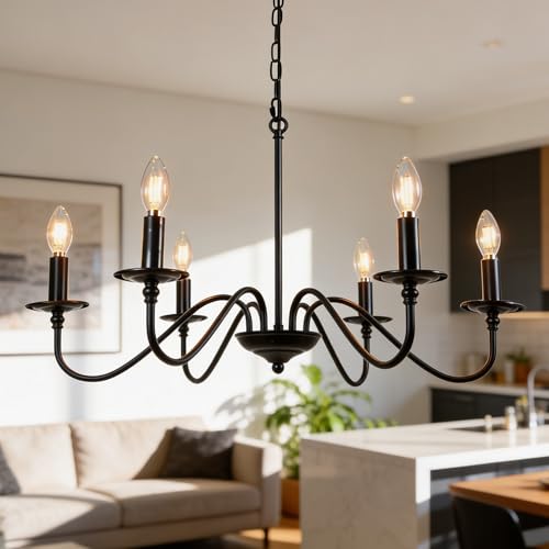 Phaosio Rustic Farmhouse Candle Chandelier for Dining Room, 6-Light Rustic