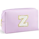 URSKYTOUS Bolsa de maquillaje con inicial para mujer, organizador de piel sintética