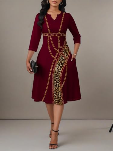 Image of PinkPatty Women's Casual 3 /4 Sleeve Midi Dresses Fit and Flare Church Work Dress with Pockets