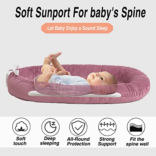 سرير أطفال قطيفة ناعم ولطيف على البشرة للأطفال حديثي الولادة محمول وقابل للتعديل للنوم بجانب الوالدين أو للسرير الثابت المتحرك مناسب كهدية أساسيات البيبي من مورو بينك بين بيست متعدد الالوان عدد 1