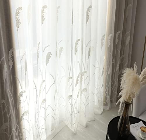 Nordic Style Embroidery Semi Sheer Curtains Semi Voile Window Treatments for Kids Nursery Room Kitchen(1 Panel, W 100 x L 84 inch, White)