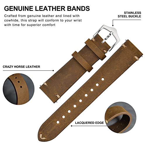 BISONSTRAP Uhrenarmband für Herren, Handgefertigte Stiche Leder Armband, Schnellverschluss, 18mm 20mm 22mm – Bild 5