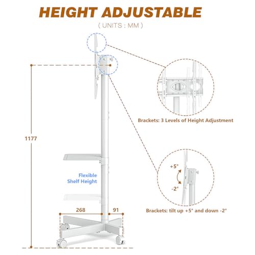 Soporte móvil para TV con ruedas para pantallas 27-60 pulgadas miniatura 4