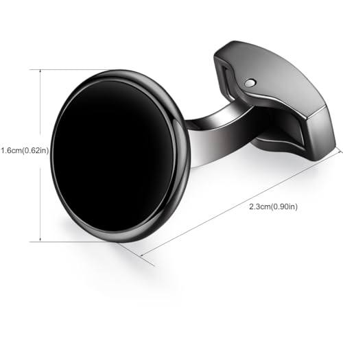 HONEY BEAR White Pearl Shell Black Onyx Cufflinks Round for Mens Gift4