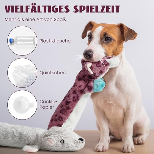 Nocciola 2 Pack Knister-, Quietsch- Hundespielzeuge ohne Füllung, aus Weichem und Unzerstörlichem Stoff, für Wasserflaschen, Extra Lange, Plüsch-Kauspielzeuge für Kleine, Mittelgroße und Große Hunde