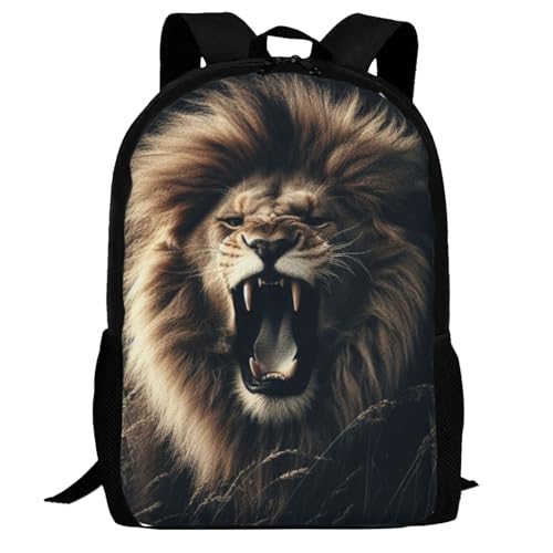 17 Inch Backpack for Lion Feline Lightweight Adjustable Animal Backpacks with Mesh Side Pockets for Travel Outdoor Sports