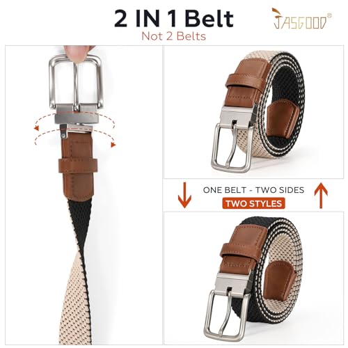 Reversible Elastic Braided Belt for Men, 1.34" Casual Woven Stretch Golf Belt for Jeans Shorts Pants2