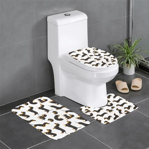 ダックスファンド 犬 かわいい (2) 3点セット トイレマット フタカバー 便座カバー 足元 U型 O型 拭ける 滑り止め 通用型 吸水 洗える 速乾 浴室マット おしゃれ 人気 かわいい 40x60cm
