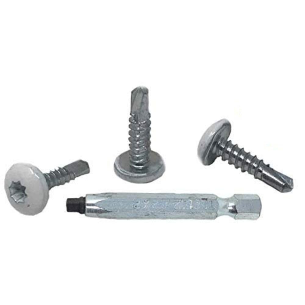 #10 x 3/4 Inch Self Tapping Sheet Metal Screws, White, DBL SQ #2 Head Bit Included, Cargo Trailer Self Tapping Screws, Exterior RV Skin Fasteners,