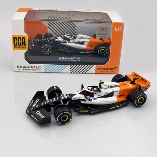 Image of Wizplex CCA McLaren MCL60 Officially Licensed 2023 Monaco GP 1:43 Premium Die Cast F1 Car Model with Driver Helmet & Acrylic Display Case - Collector Formula One Showpiece for Enthusiasts 14+