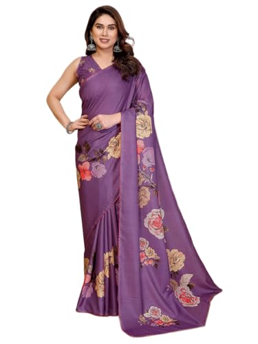Image of Satrani Women's Tussar Silk Floral Printed Saree with Unstitched Blouse Piece