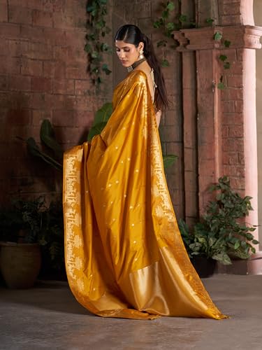 Image of MADHUHANSH Women's Cotton Silk Saree with Unstitched Blouse Piece Zari Weave and Floral Pattern | Heavy Embroidery Saree for Women | Interview Saree for Women | Readymade Blouse with Saree Set