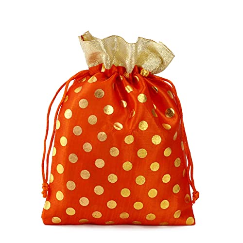 Image of Women's Polka Dot Potli Bags for Return Gifts Wedding Gift for mom Potli Purse Gift Bags Fancy Potli bag Diwali Potli Karwachauth Potli - Red Polka 1kg Large size (25cm x 27cm)