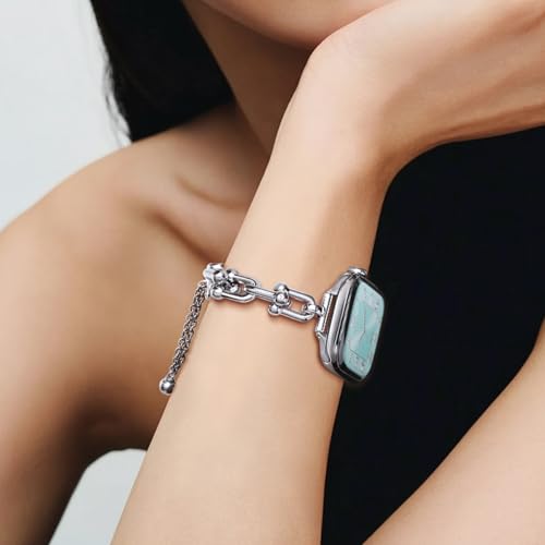 Image of Slim Bracelet for Apple Watch Series 11-3 SE 3 /2 /1 Ultra Women iwatch Bands | U-Shaped Jewelry Design, Push-Button Drawstring Lock, Fits 38 /40 /41 /42 /44 /45 /46 /49mm, Adjustable Length, Dressy Gift for Her