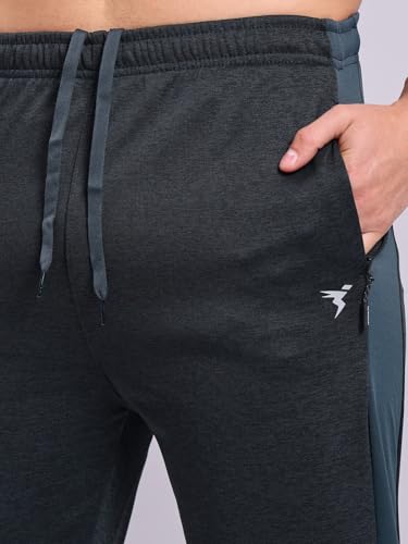 Image of TECHNOSPORT Men's Melange Slim Fit Techno Dry Trackpants Drawstring 2-Pocket Polyester Joggers for Gym Running Workout UPF50+ Anti Odour