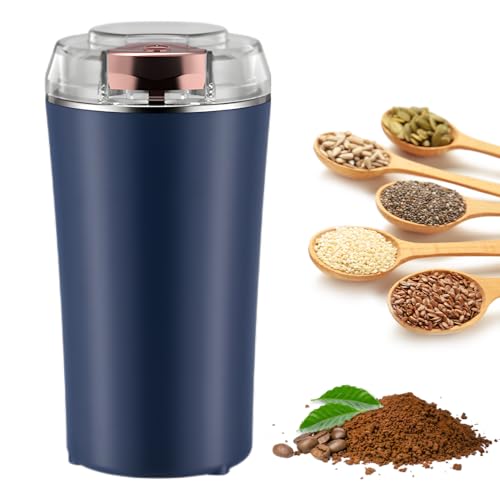 Mini Stainless Steel Electric Grain Grinder, 2025 New Multifunctional Grinding Machine Coffee Bean Herb Grinder, Upgrade One Touch Push-Button Stainless Steel Grinding for Beans (Navy)
