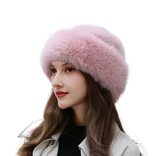 YEKEYI Damen Kunstpelz Warme Mütze Modemütze für Winter Kunstnerz Mütze Vielseitiger Neuer Winterberet Bucket Hut, rose, Einheitsgröße