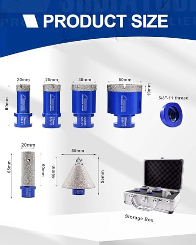 Image of SHDIATOOL Tile Diamond Drill Bits Set,Porcelain Hole Saw, Cutter for Marble Ceramic Granite 6pieces(20 /25 /35 /50 /20MM /2 inch)