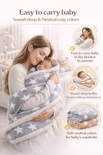 Image of BRANDONN Fleece New Born All Season Ultrasoft Single Baby Blanket for Babies (Beige /Grey, Pack of 2, Reversible)
