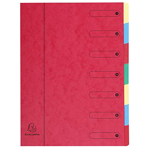 Exacompta - Ref 5107E - Harmonika Multipart File - 24.5 x 32cm in Size, Suitable for A4 Documents, 7 Multi-Coloured Tabbed Sections, Premium Pressboard Cover - Red Cover
