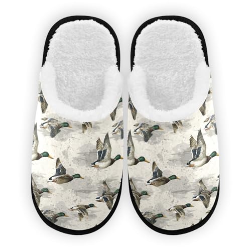Mallard Ducks Cartoon Beige Slippers For Women Men Soft Memory Foam Non-Slip Animal Winter Indoor House Shoes Travel Slipper