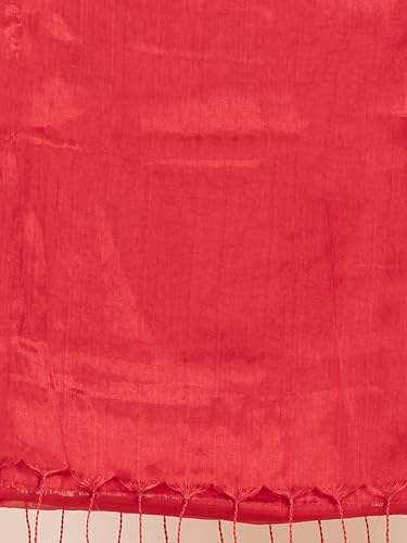 Image of Women's Tissue Cotton Saree | Plain Lightweight Tassel Pallu Saree with Blouse
