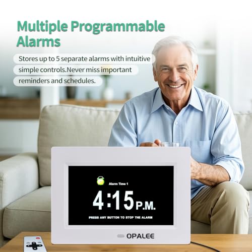 OPALEE 7" Large Font Senior Reminder Clock Remote Wall Desk Mount Alarm - image 2