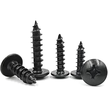 Pack of 20 Black M6 x 40 mm Carbon Steel Self Tapping Wood Screws Round Head Flange Mushroom Head Mounting Screws Drilling Screws