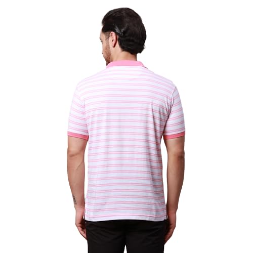 Image of Park Avenue Men's Cotton Polyester Blend Stripe Pattern Slim Fit Rib Collar Polo Neck Half Sleeve Casual T-Shirt