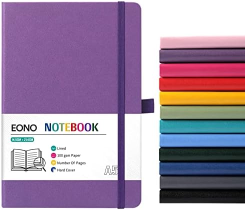 Amazon Brand - Eono Notebook A5, Notebook A5 with Premium Paper, Faux Leather Classic Writing A5 Notebook Journal, 5.4" X 8.3", Hardcover, Black