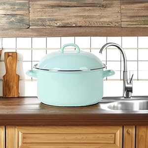 Martha stewart thayer 64 quart enamel on steel scratch resistant dutch oven wlid martha blue induction safe  urban country home decor